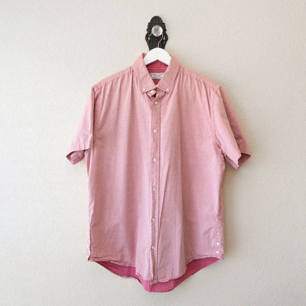 Five Four Mens Large Pink Oxford Button Down Shirt Short Sleeve